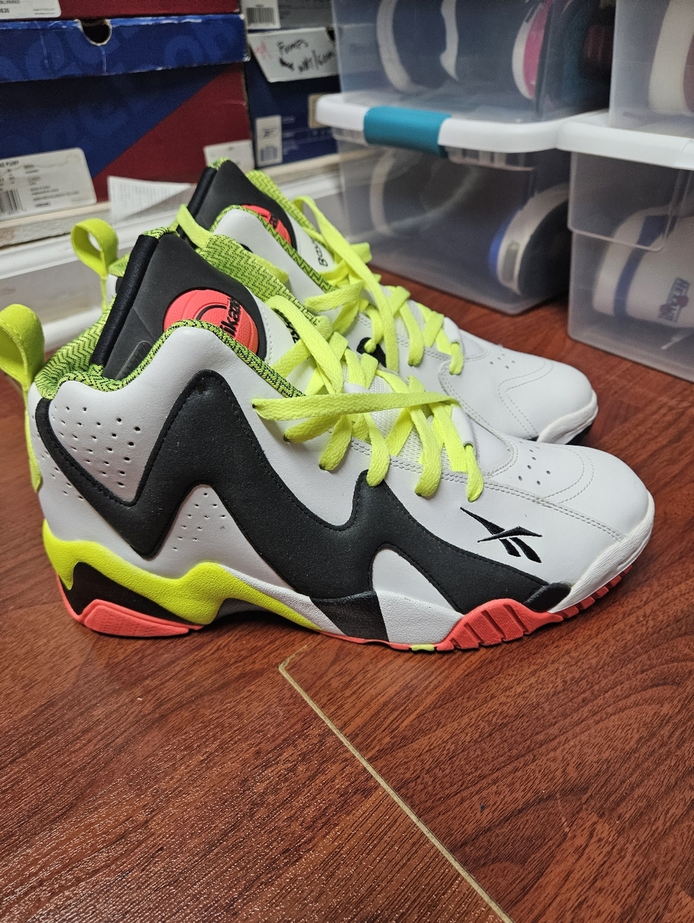 Reebok Shawn Kemp Kamikaze High-Top Sneakers - White, Neon Yellow & Coral
